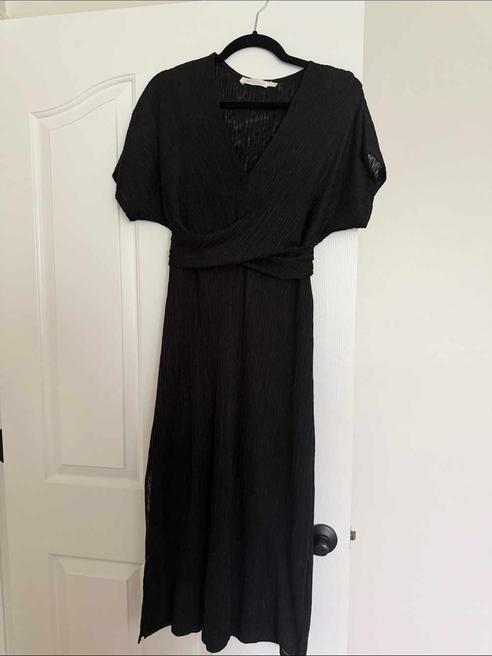 All in Favor Black Midi Wrap Dress